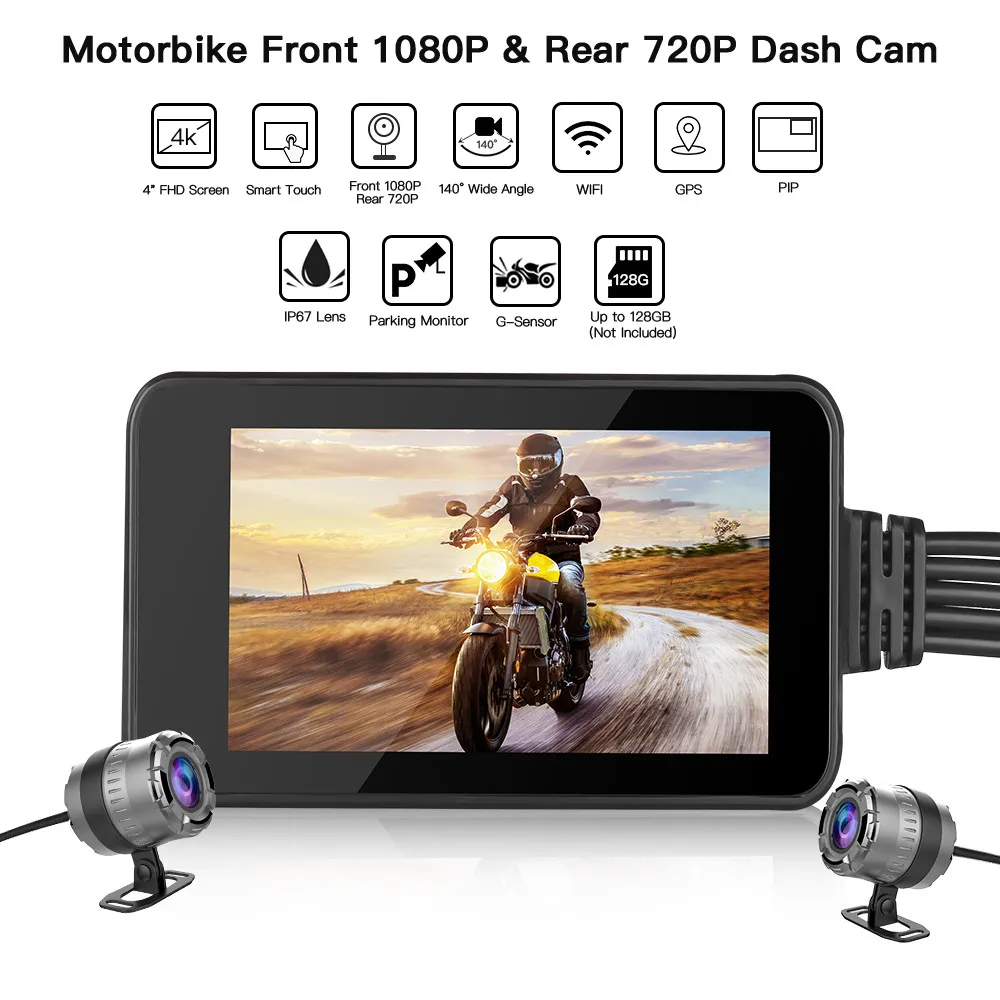 WONVON MT23 Водонепроницаемая мотоциклетная камера с сенсорным экраном Moto gps Dash Cam HD1080P