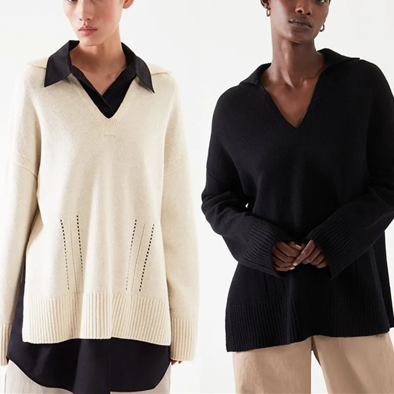 2021 New Autumn Winter Women Hollow Out Knit Sweater Hem Split Turn-Down Collar Wool Loose Long Sleeve Ladies Simple Jumper
2021 New Autumn Winter Women Hollow Out Knit Sweater Hem Split Turn-Down Collar Wool Loose Long Sleeve Ladies Simple Jumper