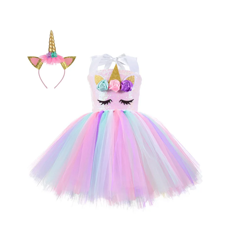 Рождество блестками Единорог Костюм Девочки 2 Цвет RainbowTutu детская юбка для