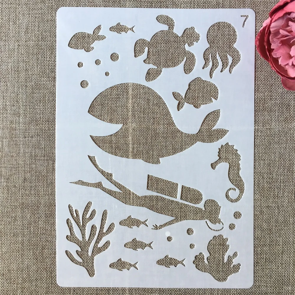 

A4 29cm Diving Marine Whale Turtle DIY Layering Stencils Wall Painting Scrapbook Coloring Embossing Album Decorative Template