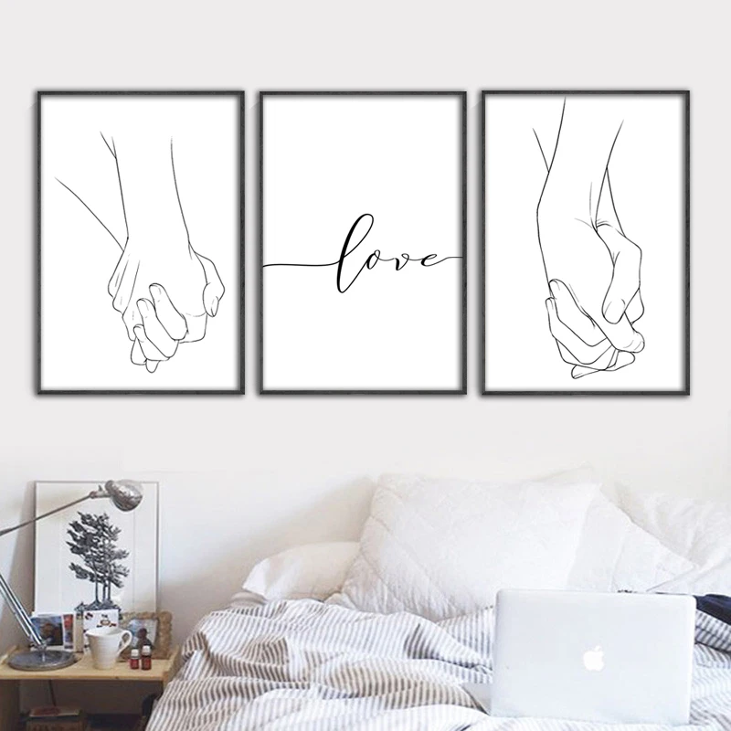 

Nordic Poster Black And White Holding Hands Picture Canvas Prints Lover Quote Painting Wall Art For Living Room Minimalist Decor