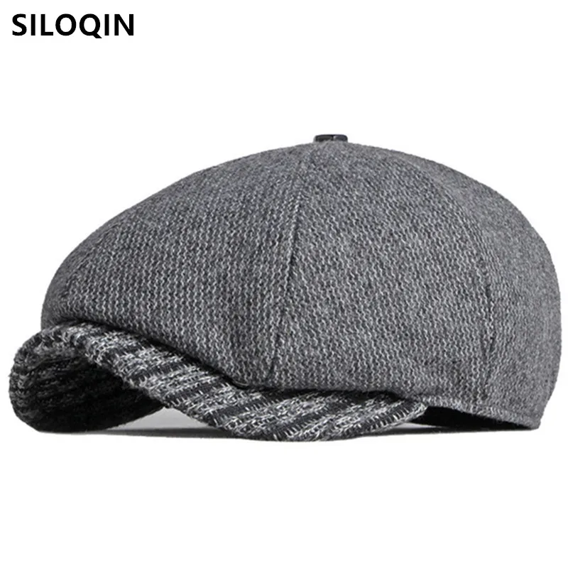 

Снэпбэк Кепка SILOQIN, осенне-зимние мужские шапки, винтажные береты, теплая Женская хлопковая шапка в стиле ретро, британская Модная Спортивна...