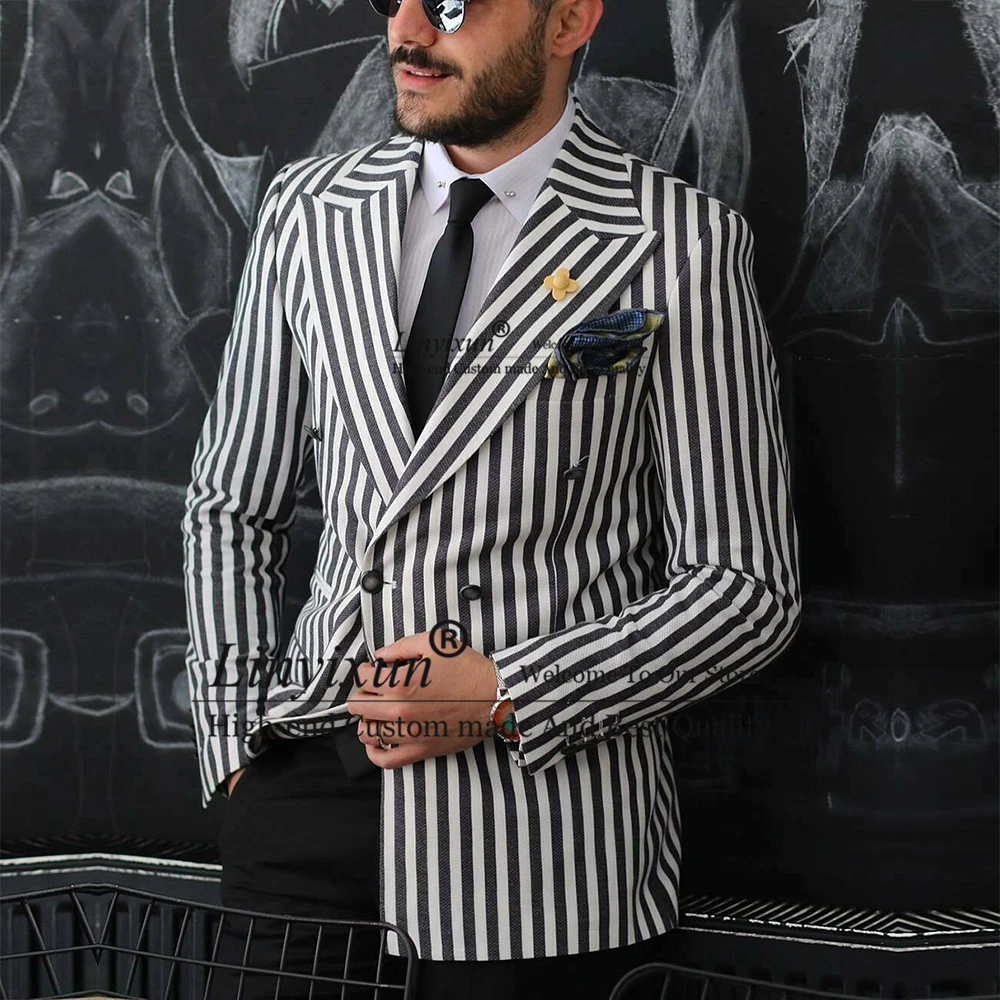 Black & White Stripe Mens Suit Double Breasted Business Male Blazer Slim FIt Groom Tuxedo 2 Piece Jacket Pants Set Costume Homme
Black & White Stripe Mens Suit Double Breasted Business Male Blazer Slim FIt Groom Tuxedo 2 Piece Jacket Pants Set Costume Homme