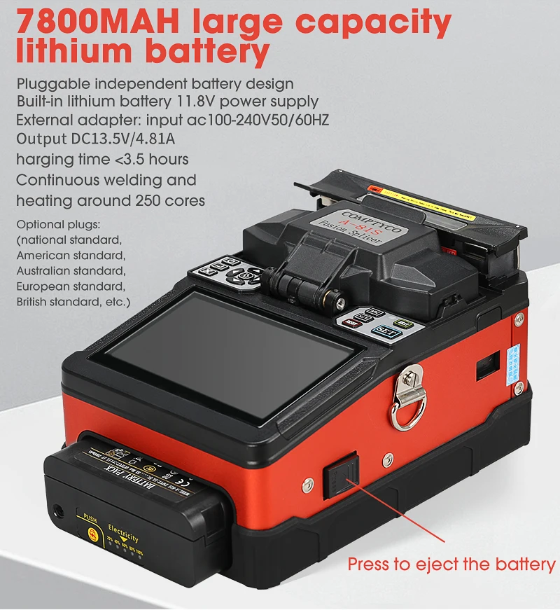 High Performance COMPTYCO A-81S Orange Fully Automatic Optical Fiber Fusion Splicer Fiber Optic Splicing Machine
High Performance COMPTYCO A-81S Orange Fully Automatic Optical Fiber Fusion Splicer Fiber Optic Splicing Machine