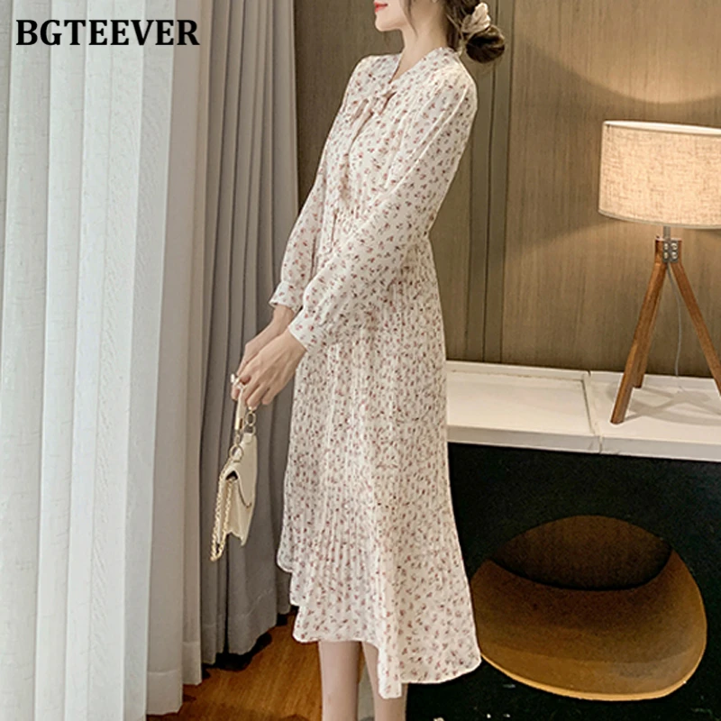 BGTEEVER Elegant Bow Neck Full Sleeve Floral Midi Dress for Women Elastic Slim Waist Ladies Pleated Chiffon Dress 2021 Summer
BGTEEVER Elegant Bow Neck Full Sleeve Floral Midi Dress for Women Elastic Slim Waist Ladies Pleated Chiffon Dress 2021 Summer