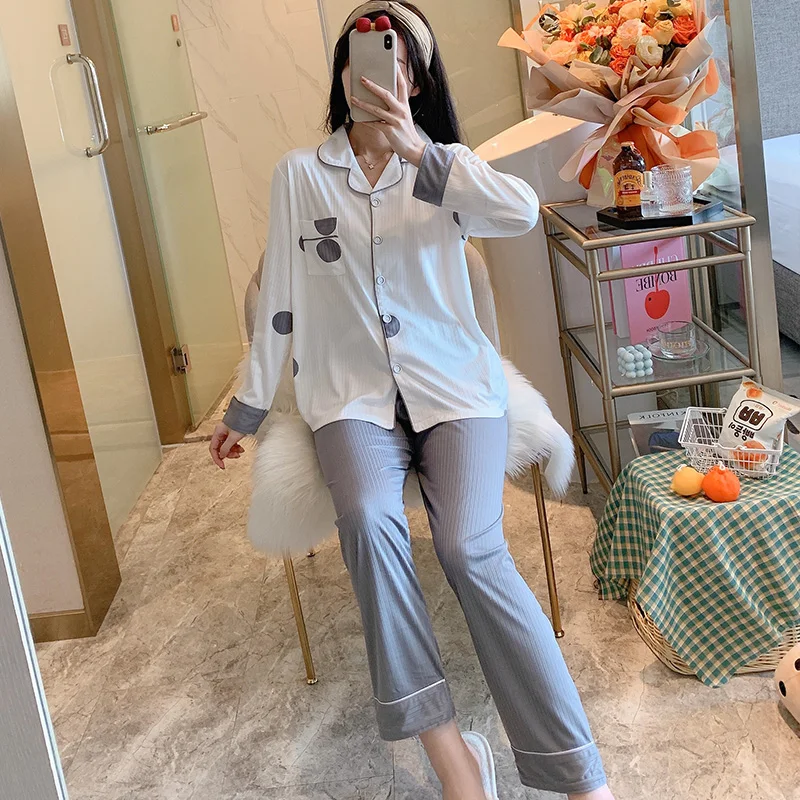 Women's Pajamas Spring and Autumn Simple Gray Polka Dot Cardigan Suit Korean Style Long Sleeve Fresh Homewear Summer and Winter
Women's Pajamas Spring and Autumn Simple Gray Polka Dot Cardigan Suit Korean Style Long Sleeve Fresh Homewear Summer and Winter