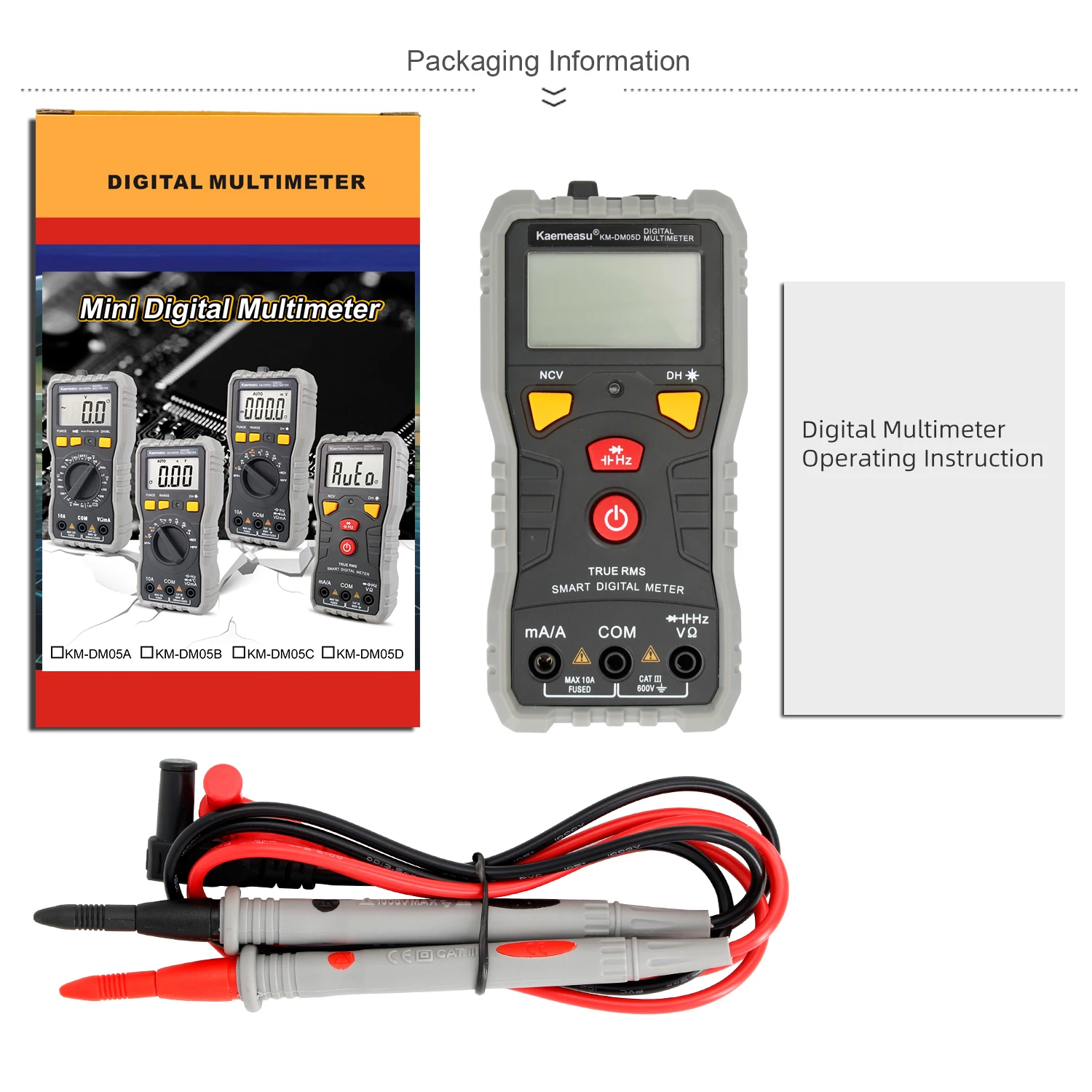 Intelligent Multimeter Digital Multimeter Capacitance Meter 6000/9999 Counts Multimeter Esr Meter LCD Display KM-DM05D
Intelligent Multimeter Digital Multimeter Capacitance Meter 6000/9999 Counts Multimeter Esr Meter LCD Display KM-DM05D
