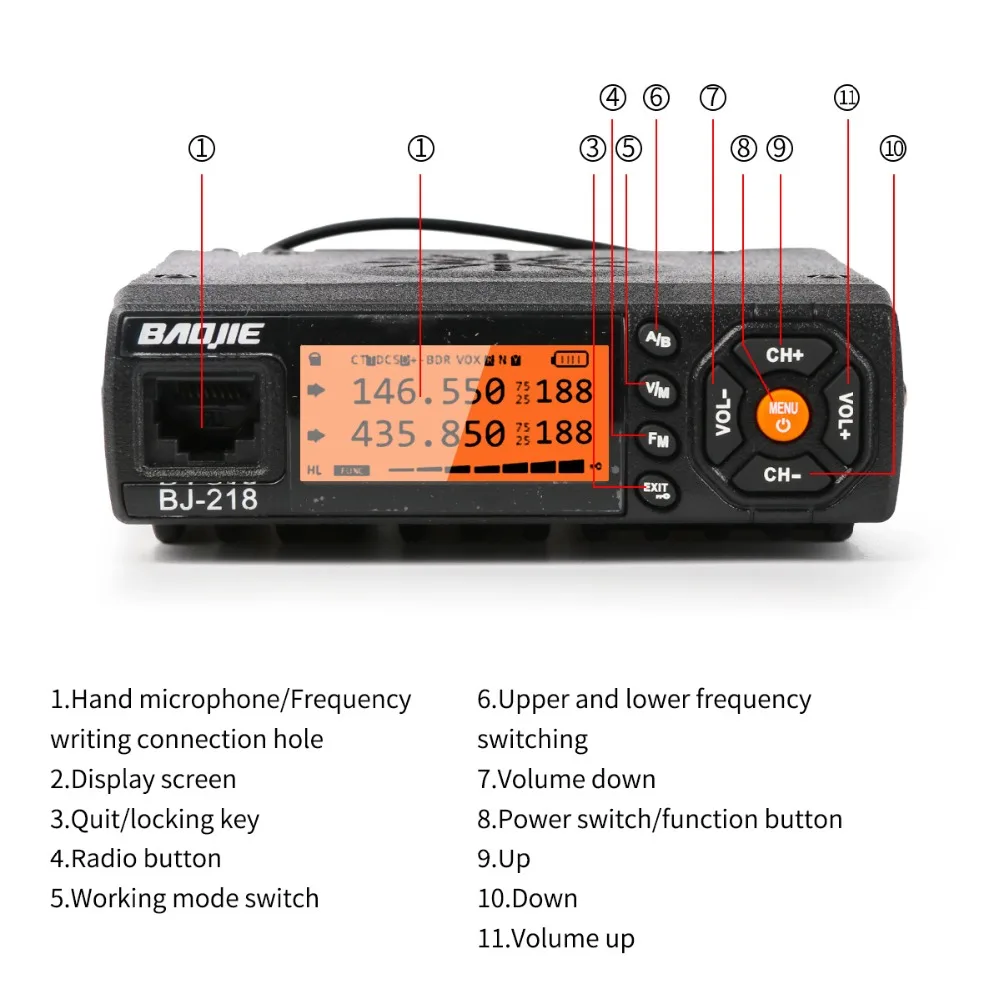 BJ-218 Mini Mobile Radio Car FM Transceiver 25 Вт VHF UHF BJ218 Vericle Ham Dual Band Walkie Talkie Device |