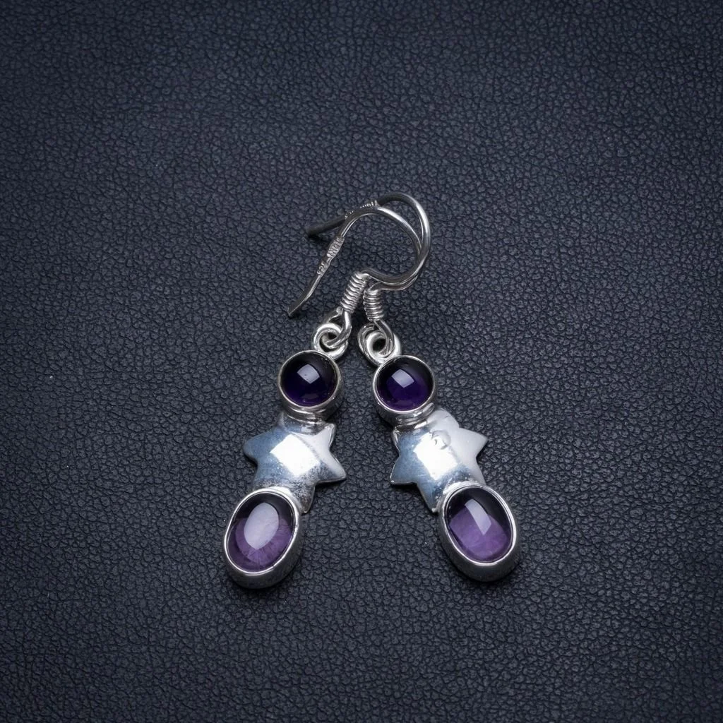 Natural Amethyst Handmade Boho 925 Sterling Silver Earrings 1 1/2" T3549 
Natural Amethyst Handmade Boho 925 Sterling Silver Earrings 1 1/2" T3549