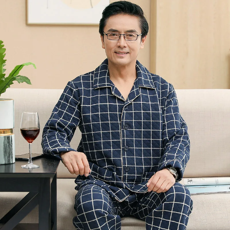 Осенне-зимняя мужская пижама с длинным рукавом хлопковая прослойная тонкая утепленная одежда для сна для отца среднего возраста
Осенне-зимняя мужская пижама с длинным рукавом хлопковая прослойная тонкая утепленная одежда для сна для отца среднего возраста