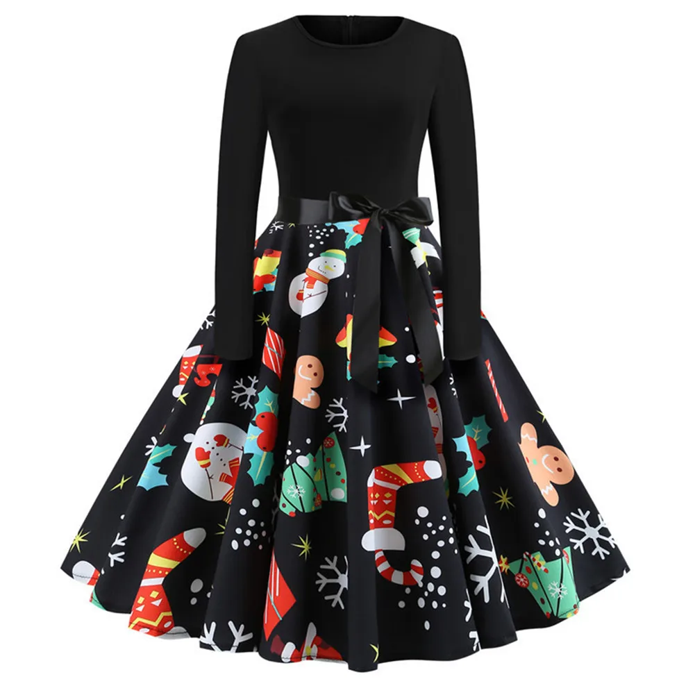 Women Christmas Print Dress Round Neck Long Sleeve Dress for Christmas Party TY66
Women Christmas Print Dress Round Neck Long Sleeve Dress for Christmas Party TY66