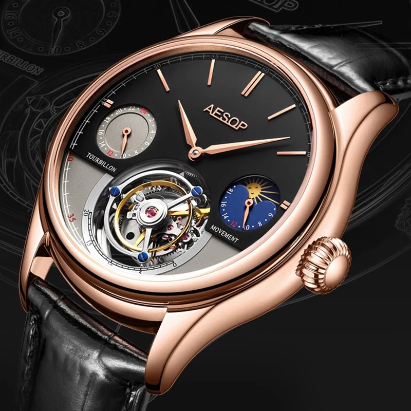 AESOP Men's Mechanical Tourbillon Watch Watches for Men Waterproof Man Luxury Skeleton Male Clock Sapphire Watch Dropshipping
AESOP Men's Mechanical Tourbillon Watch Watches for Men Waterproof Man Luxury Skeleton Male Clock Sapphire Watch Dropshipping