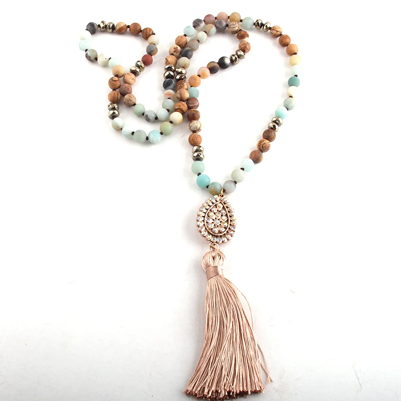 RH Fashion Bohemian Tribal Jewelry Mix Color Crystal Stone Long Knotted Metal Links Tassel Necklaces For Women 
RH Fashion Bohemian Tribal Jewelry Mix Color Crystal Stone Long Knotted Metal Links Tassel Necklaces For Women
