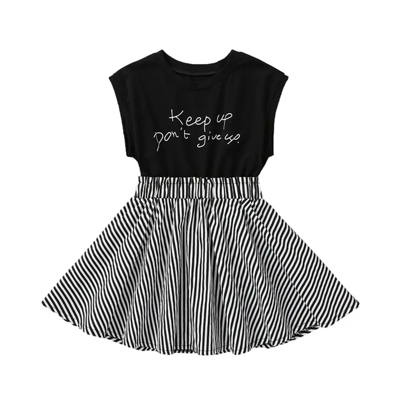 Girl’s Summer Casual Sleeveless Dress Fashion Letter Stripe Stitching A-line Princess Dress
Girl’s Summer Casual Sleeveless Dress Fashion Letter Stripe Stitching A-line Princess Dress