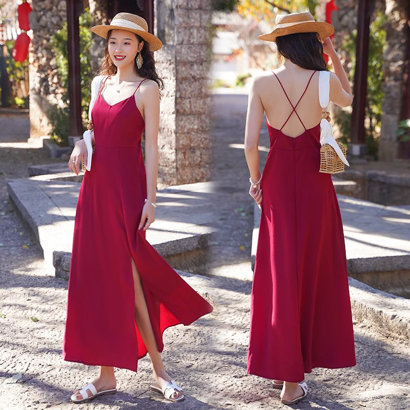 Women Long Burgundy Backless Slip Dress Sundress Summer 2022 Runway Vintage Korean Fairy Maxi Casual Vacation Party Vestidos New
Women Long Burgundy Backless Slip Dress Sundress Summer 2022 Runway Vintage Korean Fairy Maxi Casual Vacation Party Vestidos New