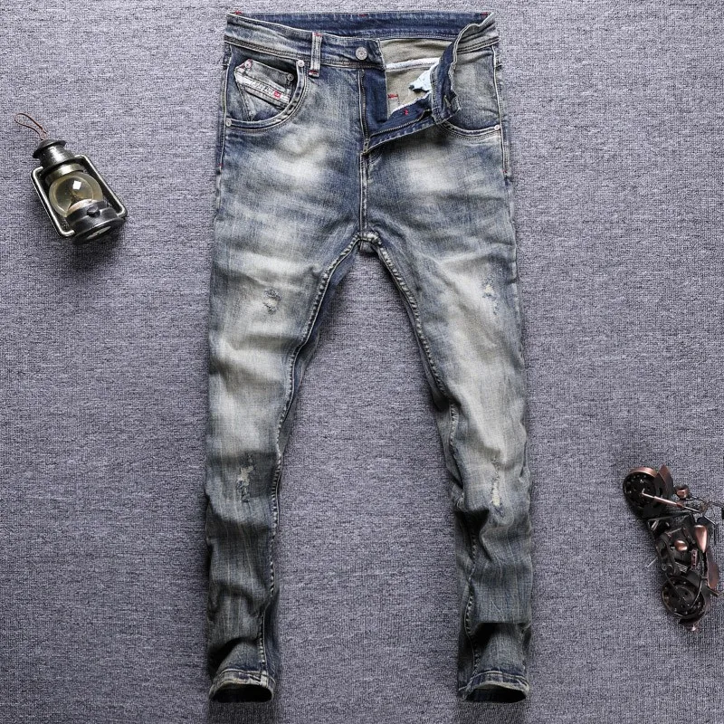 Italian Style Fashion Men Jeans Distressed Retro Elastic Slim Fit Ripped Jeans Men Vintage Designer Casual Hole Denim Pants
Italian Style Fashion Men Jeans Distressed Retro Elastic Slim Fit Ripped Jeans Men Vintage Designer Casual Hole Denim Pants