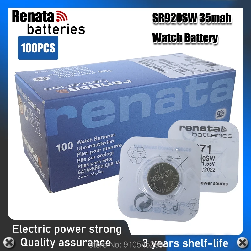 100 шт. Renata AG6 371 SR920SW LR920 171 370 L921 LR69 SR920 SR69 1 55 в часовая батарейка монета Серебряный
