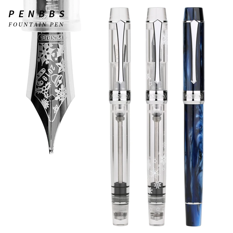 Moonman PENBBS 355 Piston ручка для фонтана полимерная Снежная/Аврора снежинка/золотой цвет