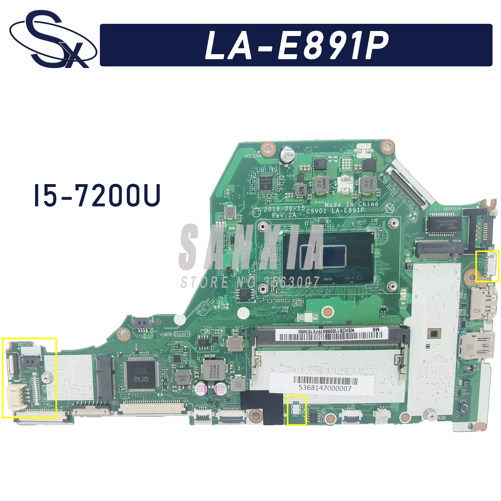 

C5V01 LA-E891P is suitable for Acer Aspire A615-51G A515-51G A315-51G A517-51G laptop motherboard I5-7200U (GM) 100% test OK