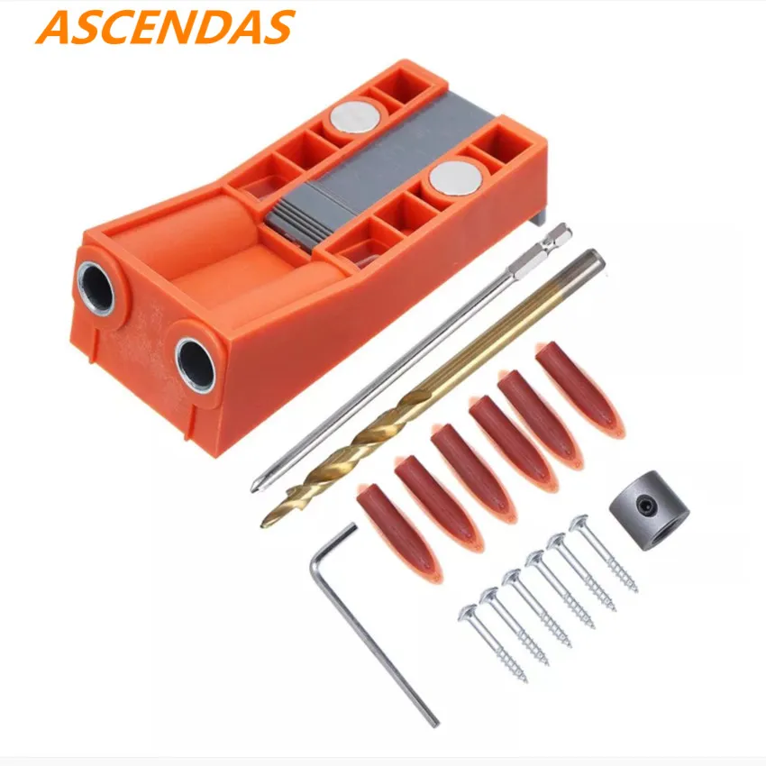 

Pocket Hole Jig System With Step Drill Bit and Accessories Wood Drill Positioning Slider Plastic 9.5mm Drill Guide TP-0222