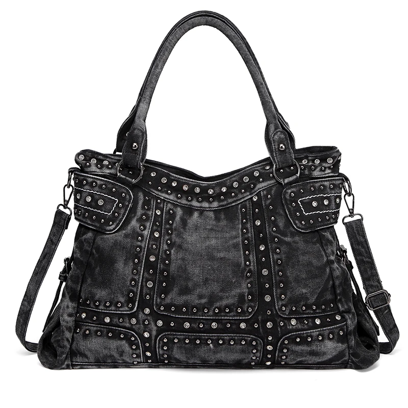 New Canvas Bags Female Big Capacity Vintage Handbag Crossbody Bag Punk Style Diamonds Rivet Motorcycle Biker Denim Tote Bag
New Canvas Bags Female Big Capacity Vintage Handbag Crossbody Bag Punk Style Diamonds Rivet Motorcycle Biker Denim Tote Bag