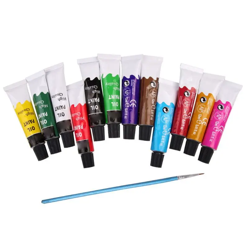 

12 Colors Oil Painting Paint Drawing Pigment 12ml Tubes with Brush Set Artist Art Supplies for Beginner