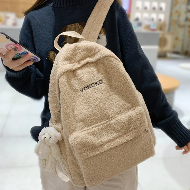 

Новый женский модный плюшевый рюкзак на зиму 2021, школьные ранцы для девочек-подростков, женский рюкзак для колледжа в стиле Харадзюку, дорож...