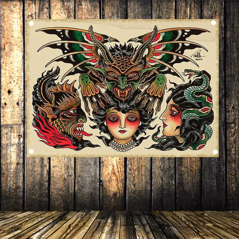 Old Retro Tattoo Hanging Flag Tapestry Creative HD Printing Canvas Art Banner Cloth Painting Bedroom Studio Home Wall Decoration
Old Retro Tattoo Hanging Flag Tapestry Creative HD Printing Canvas Art Banner Cloth Painting Bedroom Studio Home Wall Decoration