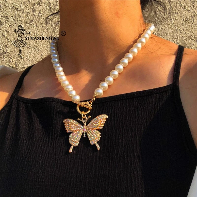 New Fashion Big Pearl Butterfly Rhinestone Necklace Ladies Titanium Steel Necklace Women's Party Hot Selling Jewelry Gifts
New Fashion Big Pearl Butterfly Rhinestone Necklace Ladies Titanium Steel Necklace Women's Party Hot Selling Jewelry Gifts