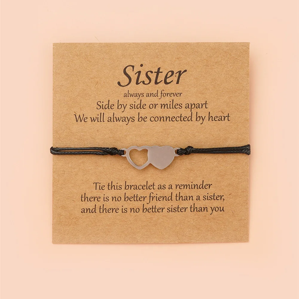 

Charmsmic Doule Heart Sisters Card Bracelets Best Friendship Forever Stainless Steel Handmade Braided Birthday Gift Jewelrys