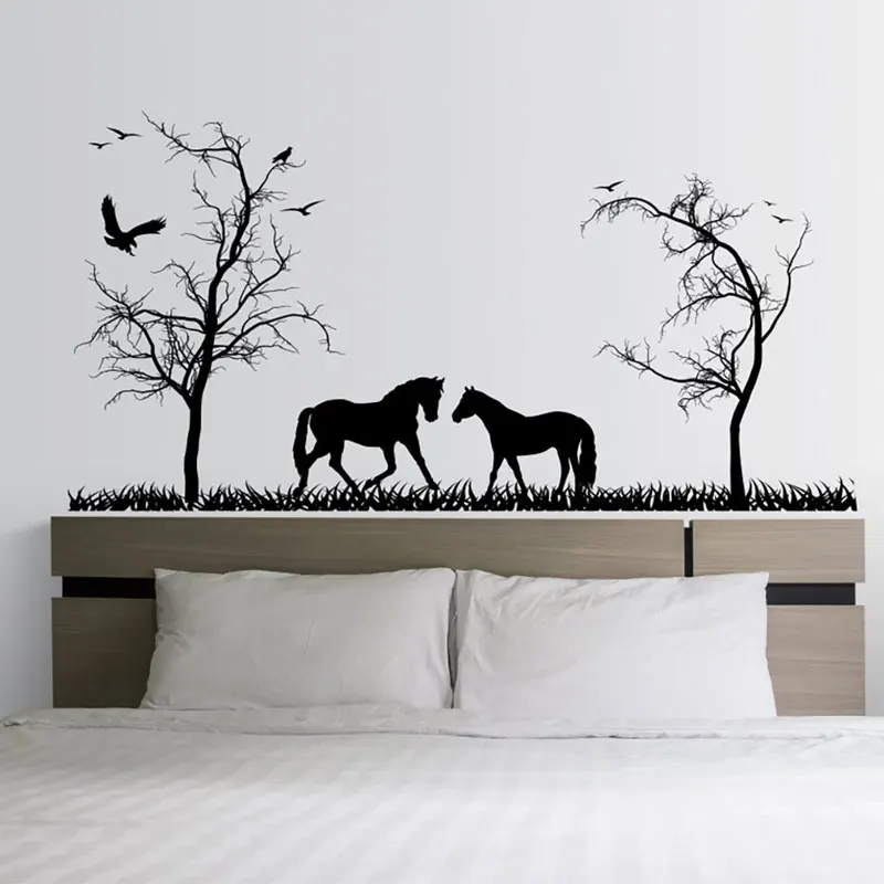 

Horses Trees And Grass Forest Wall Sticker Vinyl Home Decor Living Room Bedroom Sofa Headboard Decals Removable Murals 4580