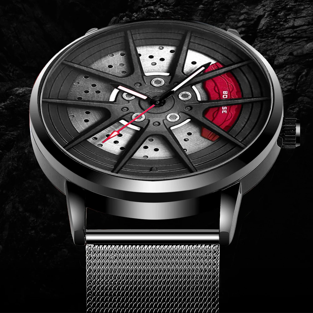 reloj hombre Mens Luxury Sport Car Wheel Watches Stainless Steel Mesh Belt Waterproof Wrist Watch Male Wheel Hub Quartz Clock 
reloj hombre Mens Luxury Sport Car Wheel Watches Stainless Steel Mesh Belt Waterproof Wrist Watch Male Wheel Hub Quartz Clock