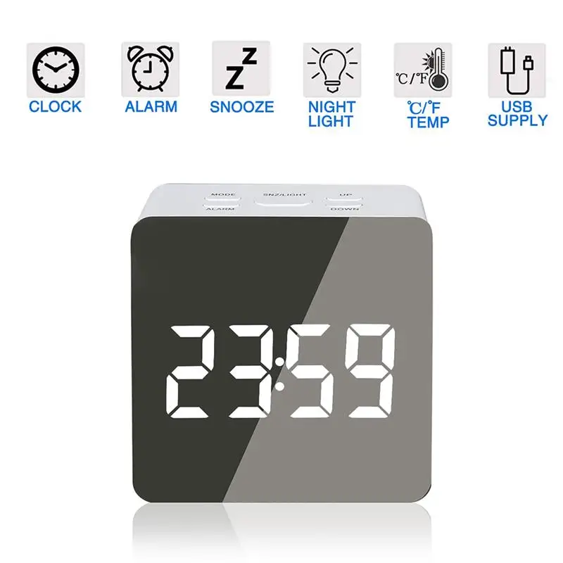Digital Alarm Clock LED Mirror Night Light Snooze Wake Up Table Clock Electronic Time Temperature Display Home Decor Clock Lamp
Digital Alarm Clock LED Mirror Night Light Snooze Wake Up Table Clock Electronic Time Temperature Display Home Decor Clock Lamp