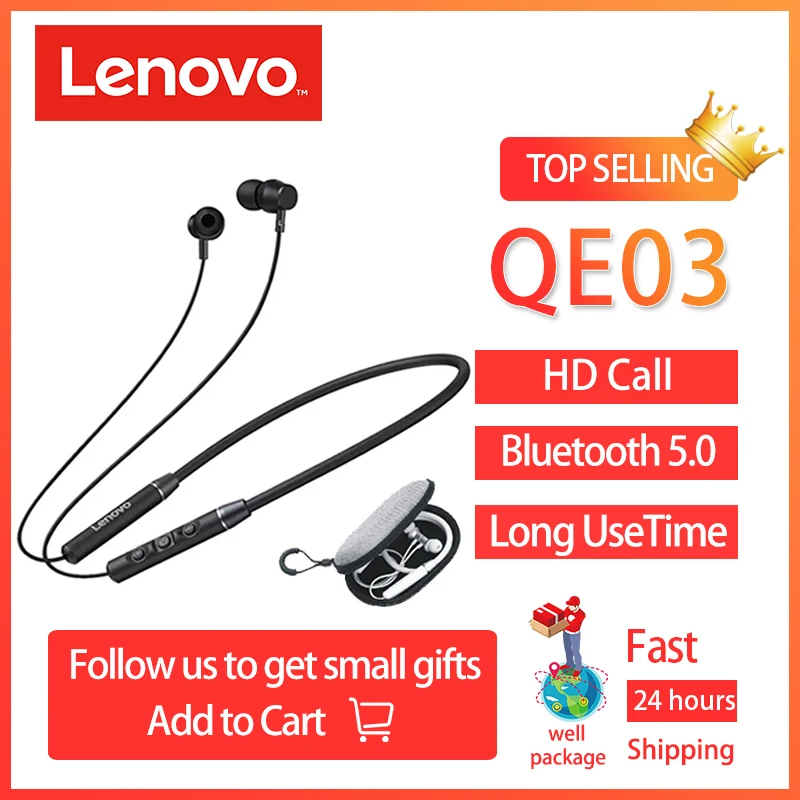 Original Lenovo QE03 V5.0 Wireless Neckband Bluetooth Earphones Sports Stereo Earbuds Magnetic Earphones Headset for Android iOS
Original Lenovo QE03 V5.0 Wireless Neckband Bluetooth Earphones Sports Stereo Earbuds Magnetic Earphones Headset for Android iOS