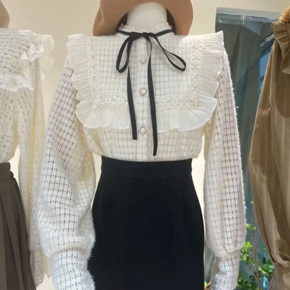 2022 Spring Woman Chiffon Lace Blouses Shirts New Hot Sales Bow Tie Tops Sweet Temperament Office Ladies Round Neck Shirt B240
2022 Spring Woman Chiffon Lace Blouses Shirts New Hot Sales Bow Tie Tops Sweet Temperament Office Ladies Round Neck Shirt B240