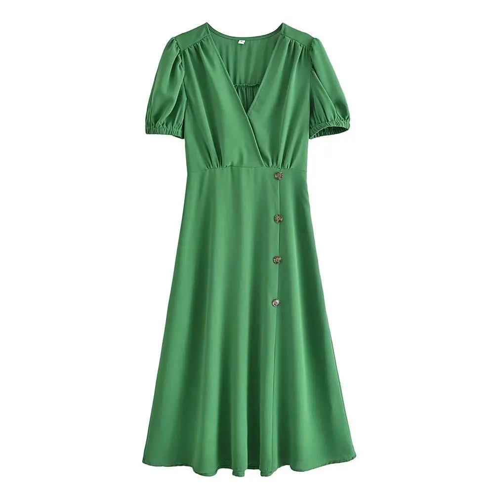 Women Fashion Solid Front Button Side Zipper Midi Dress Vintage Short Sleeve V-Neck Female Dresses
Women Fashion Solid Front Button Side Zipper Midi Dress Vintage Short Sleeve V-Neck Female Dresses