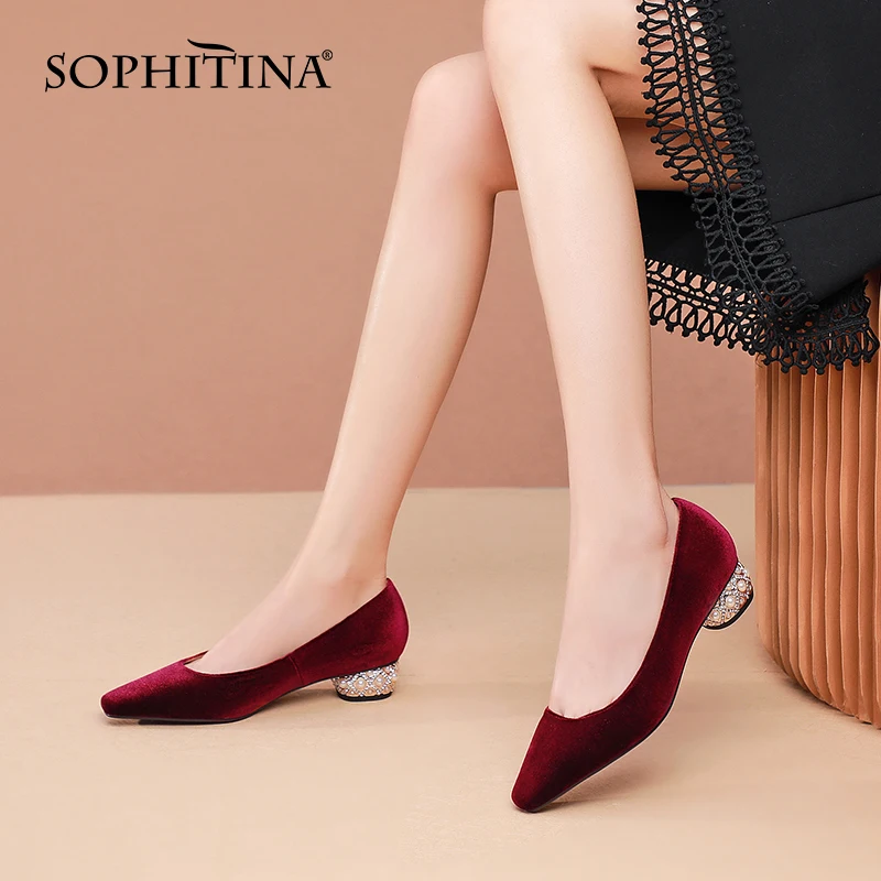 SOPHITINA Women Pumps Fashion Pearl Rhinestone Flock Genuine Leather Shoes Shallow Round Heel Retro Leisure Ladies Shoes DO149
SOPHITINA Women Pumps Fashion Pearl Rhinestone Flock Genuine Leather Shoes Shallow Round Heel Retro Leisure Ladies Shoes DO149