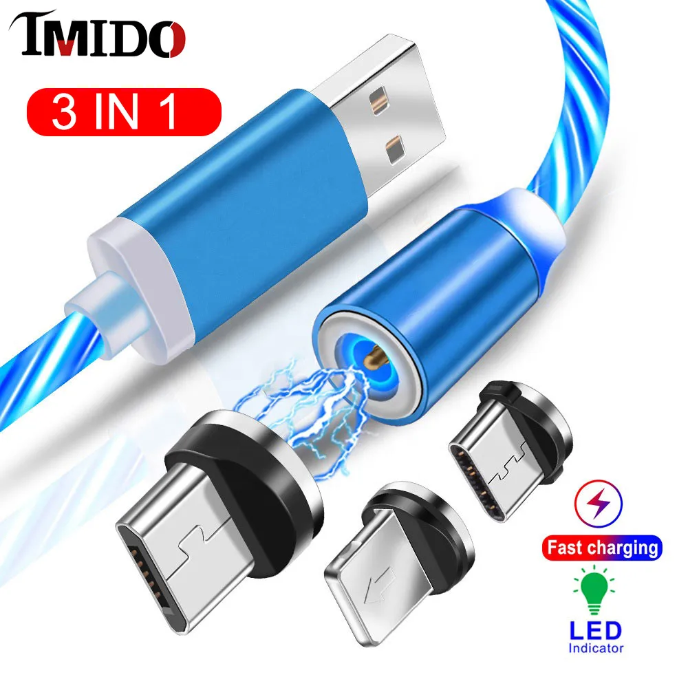 3 в 1 светодиодный магнитный кабель для зарядного устройства Micro Usb светящийся usb