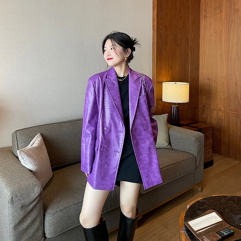 Spring Autumn New Women Purple PU Leather Suit Jacket Korean High Street Casual Female Cool Outerwear Camperas De Mujer M735
Spring Autumn New Women Purple PU Leather Suit Jacket Korean High Street Casual Female Cool Outerwear Camperas De Mujer M735