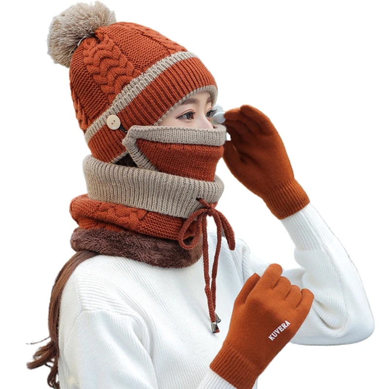 Women Winter 4Pcs Plush Lined Beanie Hat Scarf Face Mask Touch Screen Gloves Set 649C
Women Winter 4Pcs Plush Lined Beanie Hat Scarf Face Mask Touch Screen Gloves Set 649C
