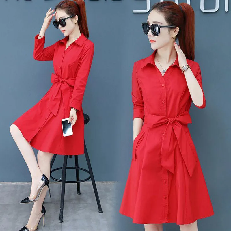 Dress Women Spring New Single-breasted Women's Korean Fashion Long-sleeved Mid-length Temperament Red Female Shirt Dress
Dress Women Spring New Single-breasted Women's Korean Fashion Long-sleeved Mid-length Temperament Red Female Shirt Dress