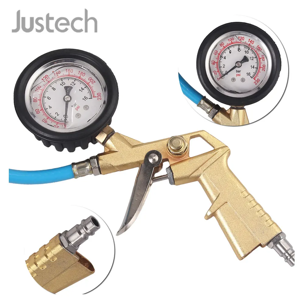 Justech 230PSI Stainless Steel Alloy Tire Gauge Multi-function Detection Shockproof Oil Gauge Tire Pressure Gauge Tool for Car
Justech 230PSI Stainless Steel Alloy Tire Gauge Multi-function Detection Shockproof Oil Gauge Tire Pressure Gauge Tool for Car