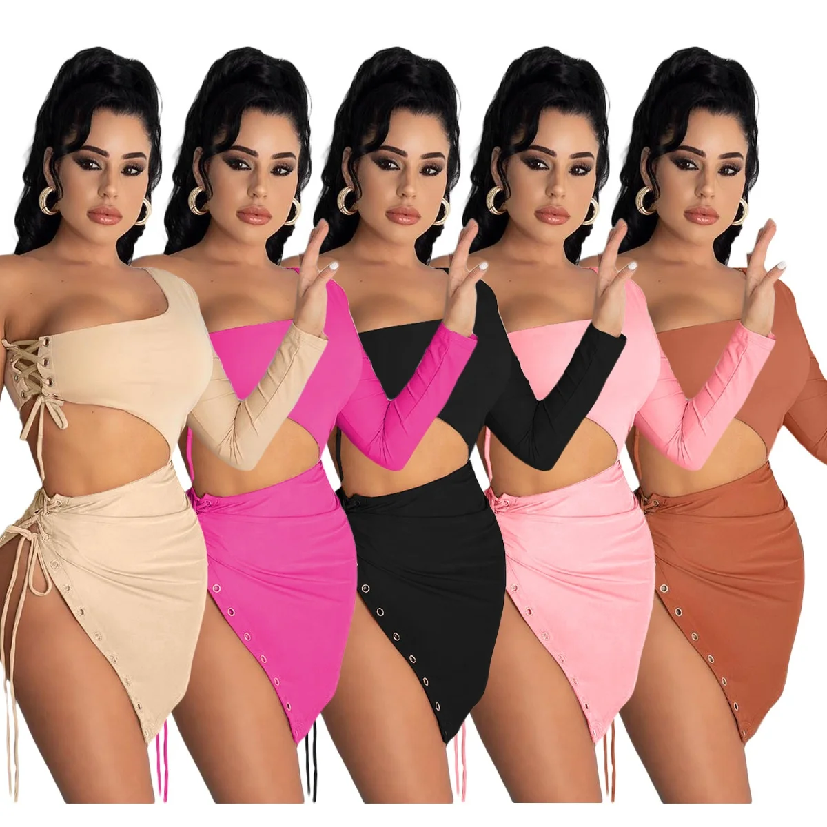 Clothing Vendor one shoulder bandage slit skirt sexy nightclub women two piece dresses set
Clothing Vendor one shoulder bandage slit skirt sexy nightclub women two piece dresses set