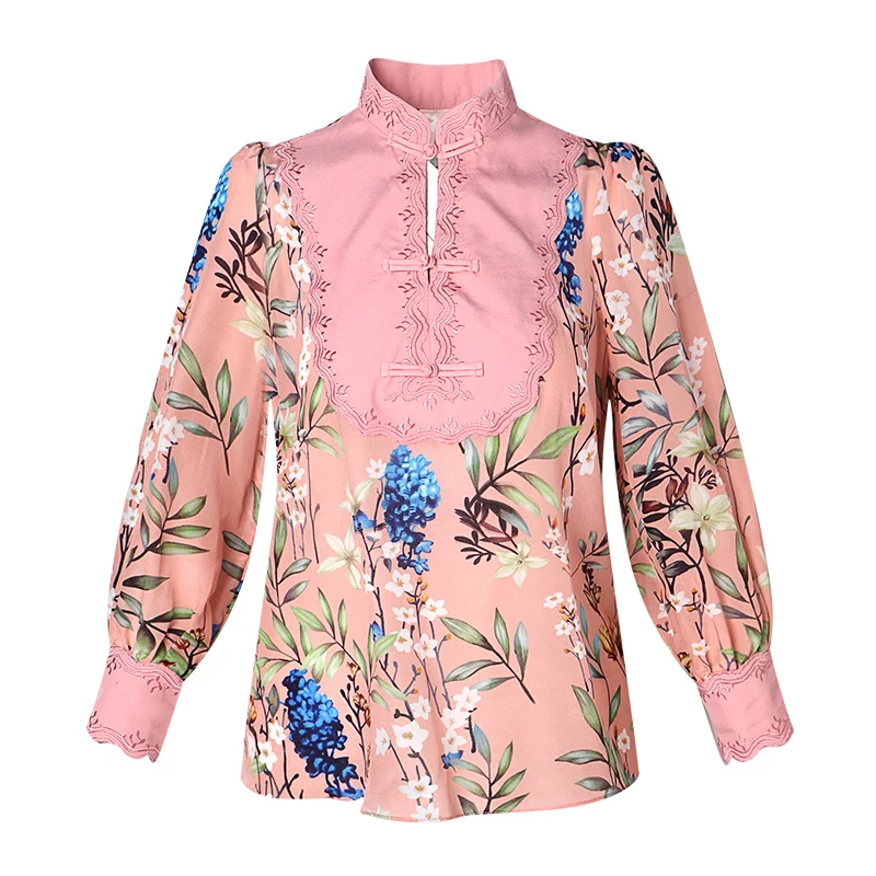 100% Silk Women's Shirt Stand Collar Buttons Detailing Printed Vintage Fashion Casual Blouse Camisa Tops 
100% Silk Women's Shirt Stand Collar Buttons Detailing Printed Vintage Fashion Casual Blouse Camisa Tops