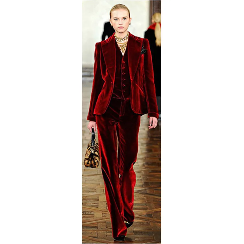 Wine Red Velvet Elegant Pant Suits Costumes for Women Office Business Suits Formal Work Wear 3 Piece Sets Office Uniform Styles.
Wine Red Velvet Elegant Pant Suits Costumes for Women Office Business Suits Formal Work Wear 3 Piece Sets Office Uniform Styles.
