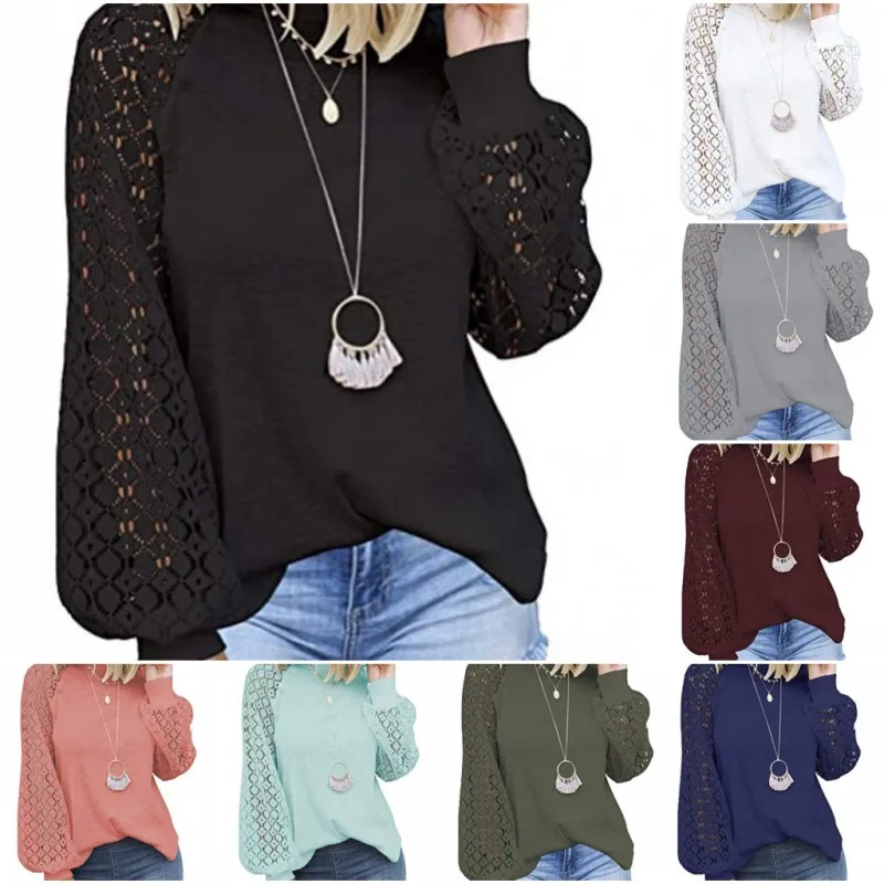 2022 New Fashion 8 Colors Women Tops Solid Color Loose Shirts Lace Stitching Long Sleeve T-Shirt Hollow-out T Shirt
2022 New Fashion 8 Colors Women Tops Solid Color Loose Shirts Lace Stitching Long Sleeve T-Shirt Hollow-out T Shirt