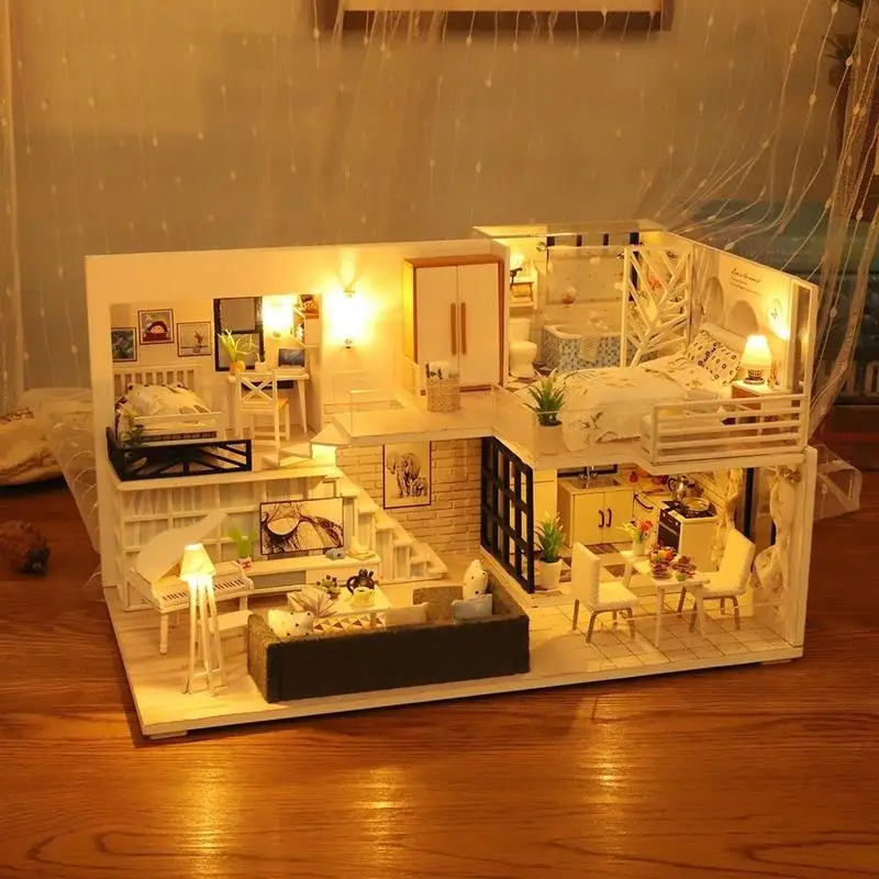 

Doll House Furniture DIY Miniature 3D Wooden Miniaturas Dollhouse Toys for Children Birthday Gifts Casa Kitten Diary