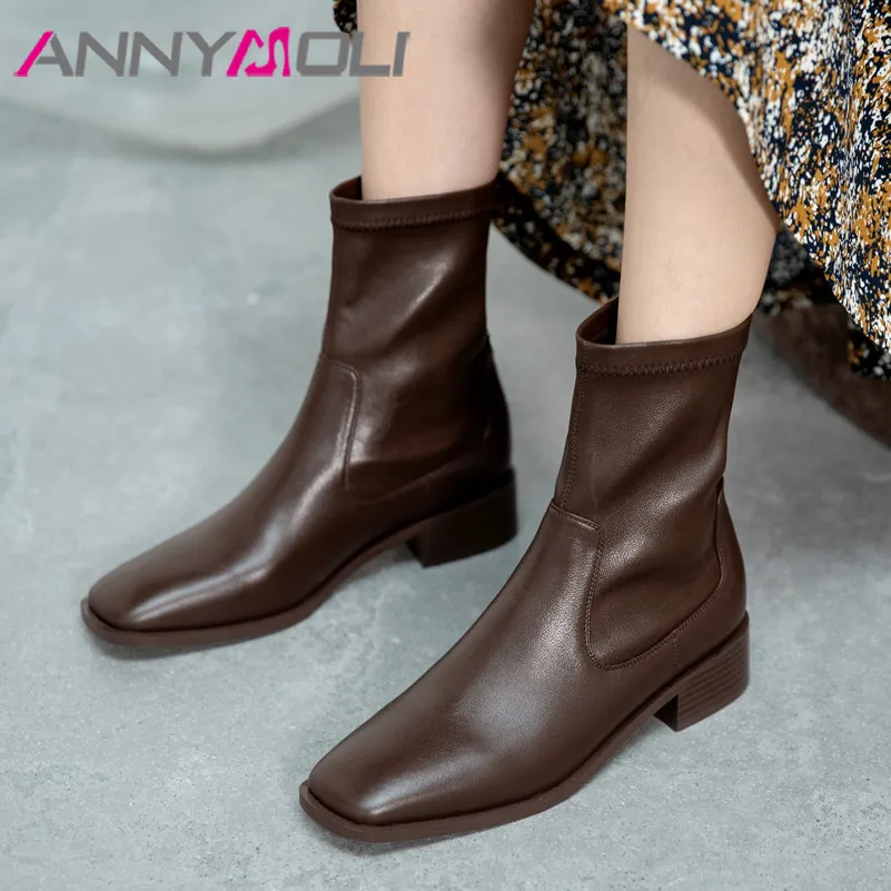 ANNYMOLI Women Short Boots Shoes Real Leather Mid Heel Ankle Boots Square Toe Thick Heels Slip On Stretch Boots Autumn Winter 40
ANNYMOLI Women Short Boots Shoes Real Leather Mid Heel Ankle Boots Square Toe Thick Heels Slip On Stretch Boots Autumn Winter 40