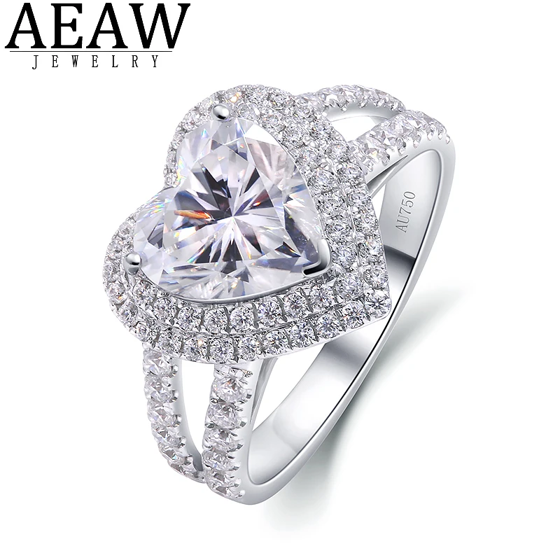 

AEAW 3,0 карат 9x9 мм D Цвет VVS1 обручальное кольцо с муассанитом в форме сердца однотонное Настоящее 14K белое золото Сертификация