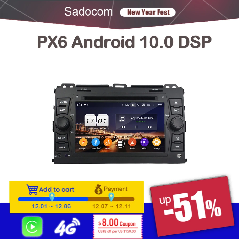 Автомобильный DVD плеер DSP PX6 Android 10 0 4 Гб ОЗУ 64 ПЗУ 8 ядер автомобильный